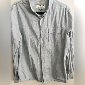 Warp & Weft Striped Gray & White Oxford-collar Mens Shirt Size L